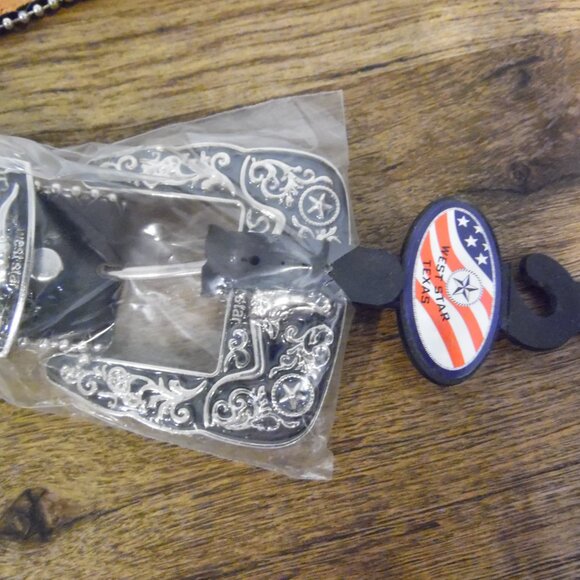 West Star Texas Genuine Leather Belt Black with silver trim and bling Size XL